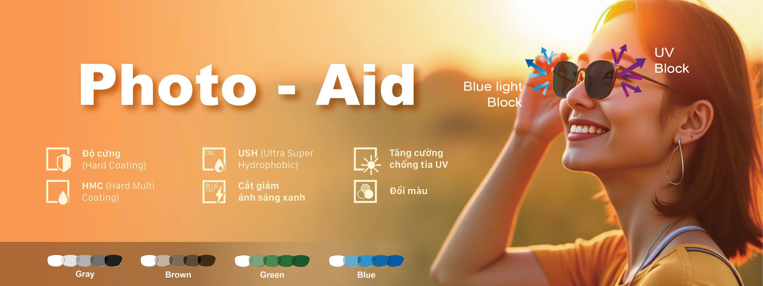 Tròng kính đổi màu Gray - Photo-Aid