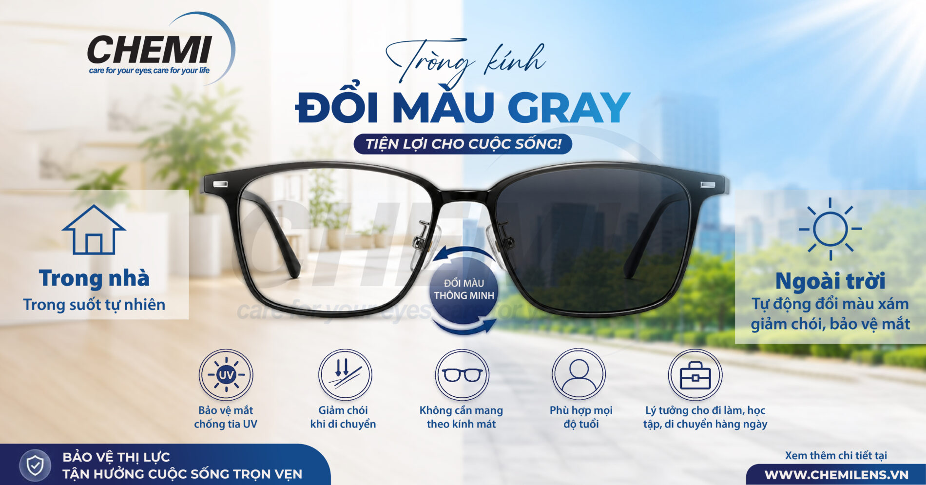 Tròng kính đổi màu Gray Chemilens