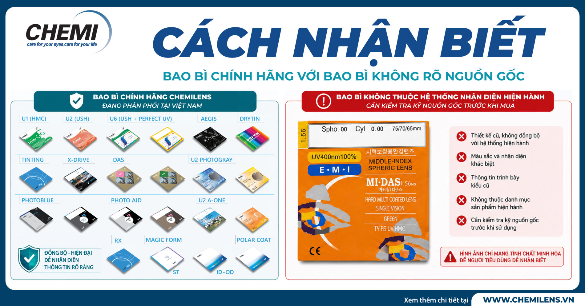 Cách nhận biết bao bì tròng kính CHEMILENS chính hãng